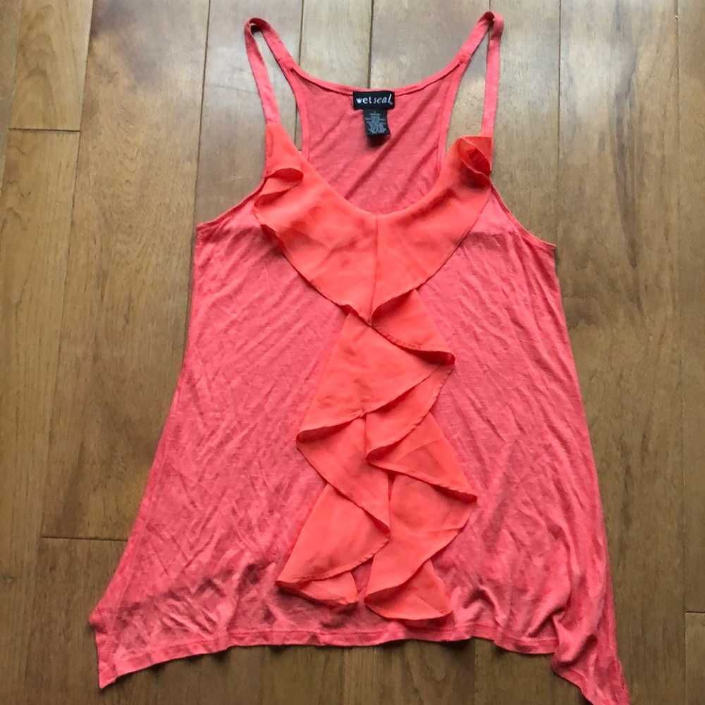 Wet seal large coral ruffle tank - Picture 2 of 5